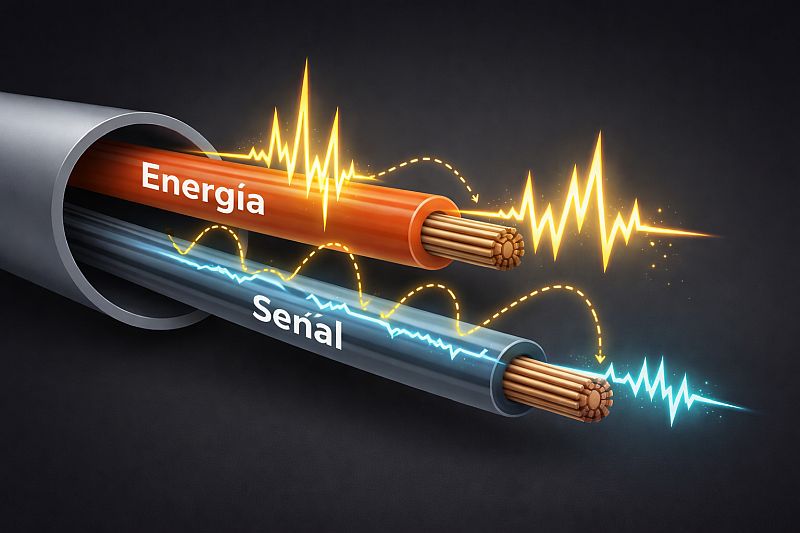 Cuando los cables de alarma comparten cañería con la energía